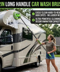 Person using Long Handle Car Wash Brush Kit With Microfiber Mop Mitt For Scratch Free Detailing And Cleaning Of Cars Trucks SUVs RVs Boats