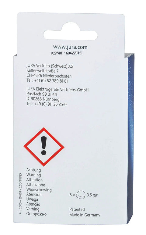 Back of packaging for Descaling And Cleaning Tablets For Fully Automatic Coffee And Espresso Machines 9 Plus 6 Pack