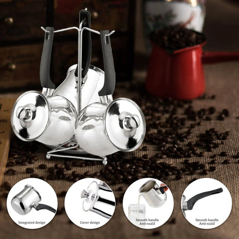 Turkish Coffee Pot 180ml Stainless Steel With Anti Scalding Handle And Lid No Fuss Easy To Use Milk Warmer Pot for coffee.