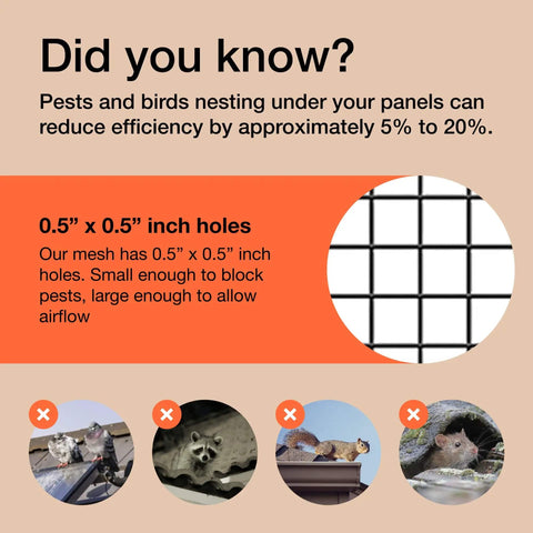 Solar Panel Bird Guard Mesh Screen 6 Inch By 120 Foot Black PVC Coated Galvanized Steel Netting comparison with animals