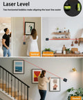 Person using 4 In 1 Laser Level Tool With Line Laser And Dust Collector, Wall Bracket, Electronic Vacuum Suction Cup, 1800 mAh Battery, Leveler For Picture Hanging Painting And Home Renovations on walls.