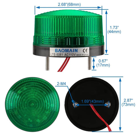 Hella Bright Industrial Green Strobe Warning Light Ac 110V 3W Led Beacon For Factory And Construction Sites Featuring Rock Solid Weatherproof Housing And Super Easy Polarity Free Wiring Setup