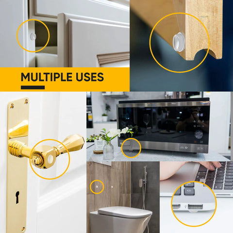 Collage of Clear Self Adhesive Cabinet Bumpers Pack Of 256 One Half Inch Rubber Pads For Drawers And Cupboards Easy Install