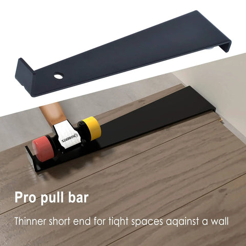 Heavy Duty Pull Bar For Laminate And Vinyl Plank Flooring Installation 12.2 Inch Long 4mm Thick Upgraded Tool propped on floor