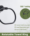 Killer Matte Black Oval Towel Ring features smooth swivel action, wall-mounted accessory for easy towel access in tight spaces.