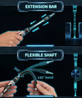 Hands demonstrating extension bar and flexible shaft from 122 In 1 Precision Screwdriver Kit With 101 Magnetic Bits And 21 Tools For Laptop PC Tablet iPhone And PS4 Repairs.