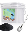 10 Pound Coarse 60 90 Silicon Carbide Grit For Rock Tumblers And Stone Polisher Applications, Step One Grit next to a shovel