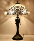 Tiffany Style Table Lamp With White Bent Stained Glass Crystal Shade, 12x12x22 Inches, UL Listed Bedside Desk Reading Light