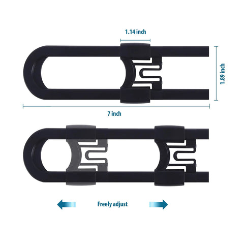Sliding Cabinet Locks For Kid Proofing Adjustable Child Safety Latches For Knobs And Handles 10 Pack No Adhesive Drilling Or Tools Black with dimensions