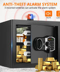 Compact Home Fireproof Safe With Programmable Keypad And Alarm Waterproof Security Box For Documents Money And Medicine open with gold bars