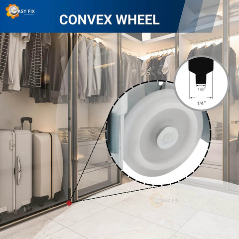 Close-up of Premium 1-7/16 Inch Nylon Flat Edge Closet Door Roller Assembly wheel, showcasing convex design for steel framed mirror doors.