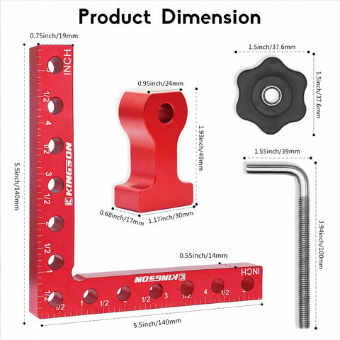 Five And A Half Inch 90 Degree Positioning Squares Right Angle Corner Clamps For Woodworking Aluminum Carpenter Tools Pro Grade 2 Pack product dimensions shown in graphic