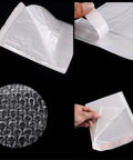 Close-up of 25 Pack White 4x6 Bubble Lined Mailers Self Seal Padded Shipping Envelopes, showing bubble lining and adhesive seal.