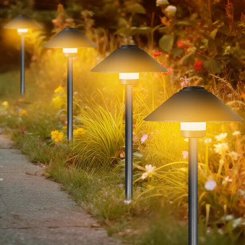 4 Pack Dusk To Dawn Outdoor Pathway Lights With Dimmable LED Landscape Lighting set along garden path