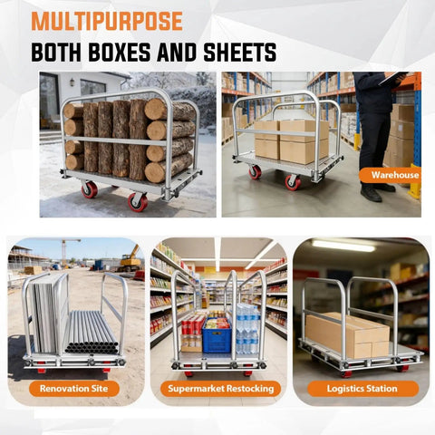 Beefy Heavy Duty Platform Cart With 2500 Lbs Capacity And 4 Swivel Casters, 36x24 Inch Steel Deck, 3 Side Handrails