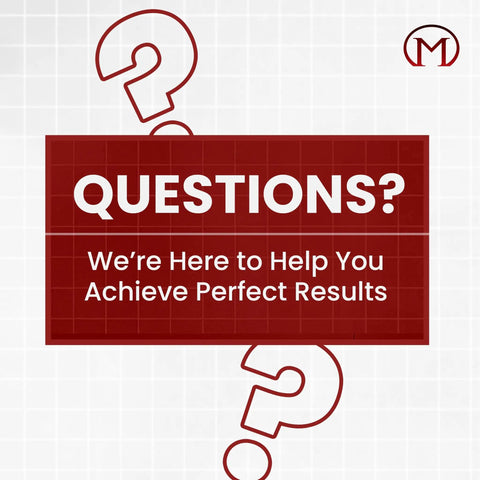 Graphic with the text 'QUESTIONS?' and assistance offer, featuring question marks on a background.