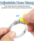 Hands adjusting Beefy Stainless Steel Hose Clamps With Worm Gear And Thumb Screw, 27 To 51 mm Range, 8 mm Bandwidth.