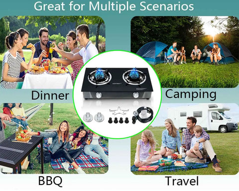 Propane Stove 2 Burner Gas Cooktop with Auto Ignition 26000 BTU for various outdoor activities