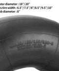 Heavy Duty Inner Tubes For ATV Quad Go Kart Lawn Gear 18x6.50-8 18x7.50-8 20x8.00-8 20x10.00-8 close-up view of size markings