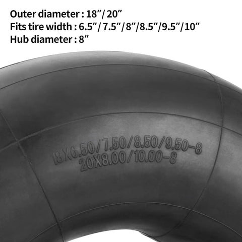 Heavy Duty Inner Tubes For ATV Quad Go Kart Lawn Gear 18x6.50-8 18x7.50-8 20x8.00-8 20x10.00-8 close-up view of size markings