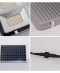 Close-up of Badass Outdoor Solar Security Flood Lights With Remote Control And Adjustable Bracket, detailing LED panel and solar connector.