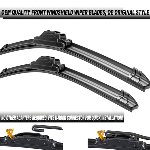 Premium All Weather Windshield Wiper Blades 26 Plus 18 Inch For 2016 Through 2021 Honda Civic, OE style, U-hook for easy installation.