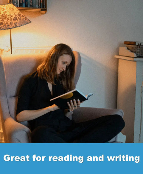 Woman reading under Three Way LED Light Bulbs 50 100 150 Watt Equivalents 3000K Soft White A21 Incandescent Replacement
