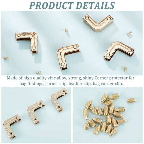 20 Pack Metal Corner Protectors for Purses and Bags, Scrapbooks, Albums and Folders - zinc alloy edge guards with screws