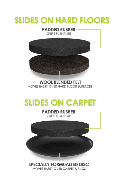 Premium Furniture Sliders For All Floor Surfaces 16 Piece Moving Kit With 3.5 Inch Round Movers Reusable Rubber Foam Tops For Easy Moving Of Sofas Chairs Tables On Hardwood Or Carpet Black