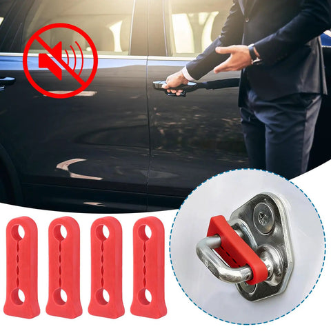 Heavy Duty Car Door Damper Buffer Sound Deadener Seal To Knock Out Annoying Rattles And Mute Road Vibrations With Premium Thick Rubber, 4 red pads visible.