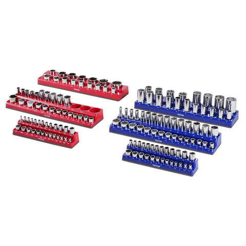Top Tier Magnetic Socket Organizer Set Featuring Six Heavy Duty Holder Trays Compatible With 1/4 3/8 1/2 Inch Metric Sae Drives To Grip Up To 143 Standard Deep Sockets For A Smooth Shop Setup