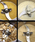 Electric Grain Mill Grinder In Stainless Steel 304 With Auto Time Switch showing grinding of various grains and dry goods