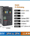 11KW 380V VFD Three Phase To Three Phase Variable Frequency Drive Inverter With RS485 Port P Plus PB Terminal Control And Vector Motor Speed Controller For Heavy Duty Industrial Machinery And Power Tools, 249mm
