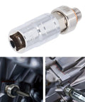 Solid Stainless Steel Piggyback Oil Drain Plug M12x1.5 Self Tapping Thread Repair Kit To Fix Stripped Oil Pans Like A Boss With Included Wrench And Drill Bit installed on oil pan
