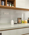 Kitchen counter with stainless steel look self adhesive contact paper peel and stick vinyl wrap for fridges and appliances.