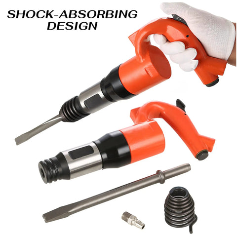 Demolition Air Hammer For Concrete And Rock Breaking With 10J Per Minute Impact Energy And 32Hz Rate, shown with flat chisel.