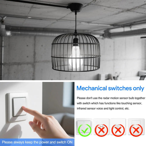 No Fuss Motion Sensor LED Bulbs A21 Shape E26 Base 14.5W 100W Equivalent 1500 Lumens Daylight 5000K Auto On Off For Porch Garage Patio 2 Pack Dusk to Dawn with 360 Degree Sensing and About 10 Feet Reach in cage pendant and wall switch instructions