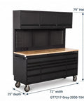 Massive Black Steel Rolling Tool Chest With 14 Deep Drawers And Full Extension Pegboard Back Panel, 79" height, 72" width.