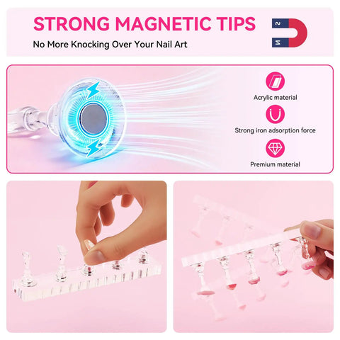 Magnetic Nail Stand Set For Press On Nails Handy Nail Art Display Holder With 200 Pcs Double Sided Tape showing magnetic tips
