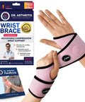 Copper Lined Wrist Support For Carpal Tunnel Arthritis And Tendonitis, No Slip Fit, Pink, 2 Pack, shown with handbook
