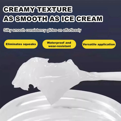 Heavy Duty Automotive Grease For Garage Doors And Metal Parts With Built In Brush, close-up creamy texture on brush