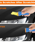 Plastic Razor Blade Scraper Set With 2 Scrapers And 60 Replacement Blades Easy Grip Ergonomic Handle showing no scratches on car