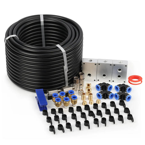 Industrial Air Line Kit With Fourteen Piece Push To Connect System One Hundred Foot Nylon Tubing With One Half Inch Outer Diameter