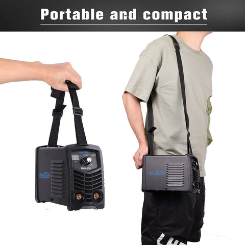Person holding 110V Mini DC Inverter MMA Welder With LCD Digital Display, IGBT Inverter, Portable Stick Welder, Hot Start Arc