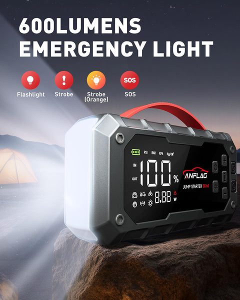 10 In 1 Car Jump Starter With Air Compressor Roadside Lifesaver 8000A Emergency Jump Box with LED light at night