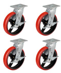 Heavy Hitter 8 Inch Industrial Casters Set Of Four Boss Level 6000 Pound Capacity Tough Polyurethane Tread Rollers for carts