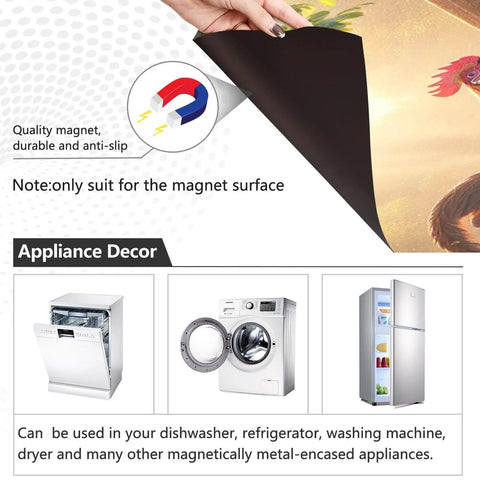 Magnetic Door Cover For Appliances 26 By 23 Inches, Rustic Farmhouse Rooster Pig And Cow Scene, magnetic sheet demonstration