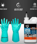 Fast Drying Concrete Crack Filler For Indoor And Outdoor Surfaces DIY Friendly Permanently Fills Cracks In Concrete Stone And Masonry 1.62 Lbs With Chemical Resistant Gloves