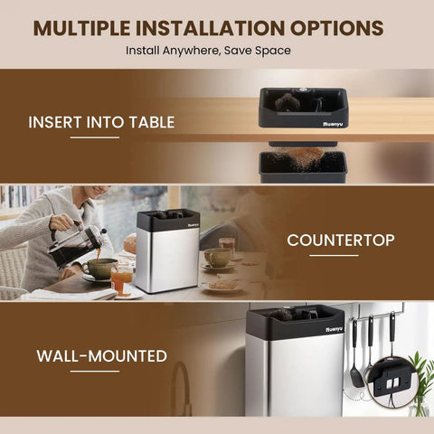 Image showing installation options for Automatic Electric Portafilter Cleaner With Quick Snap Three Way Mount And Six Liter Reservoir.
