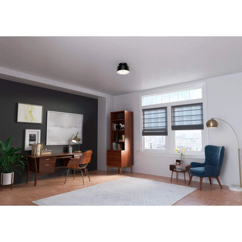 Room with Matte Black Flush Mount Ceiling Light With Bell Shade, Dimmable, Modern Design, Medium Size For Bedrooms Kitchens Foyers Bathrooms
